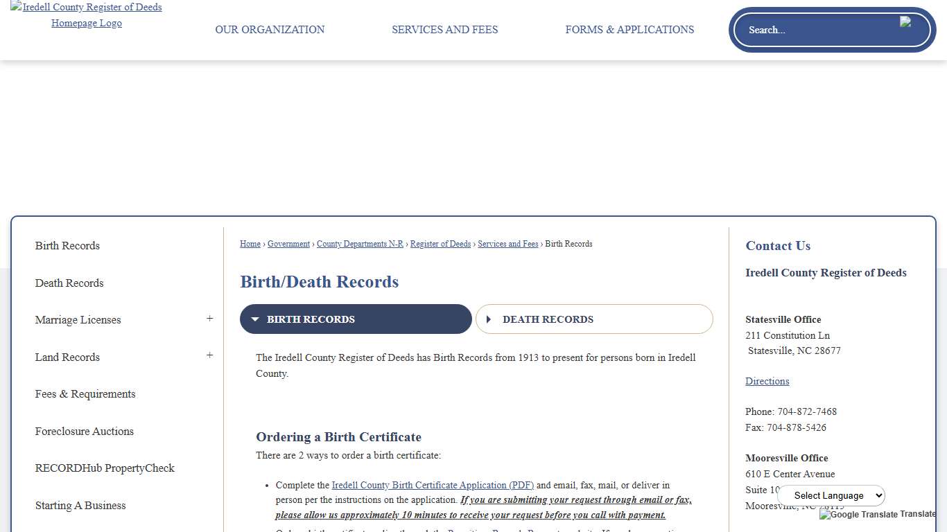 Birth/Death Records Iredell County, NC